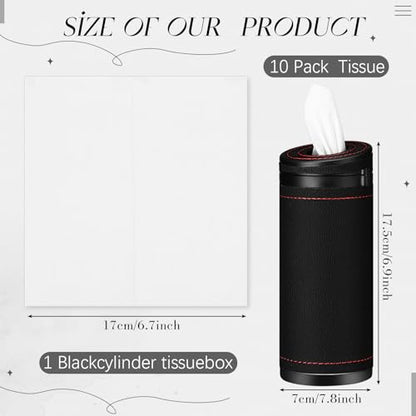 1 Pcs Car Tissues Cylinder Leather Round Container Car Tissues Holder with Tissue Paper with Window Breaker for Vehicle Bathroom Office(Black) - color: Black