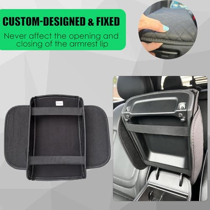 Center Console Cover for Hyundai Santa Cruz 2022-2025 2026, PU Leather & Thick Armrest Cover with Pockets Storage Bag Armrest Cushion Pad for Hyundai Santa Cruz Interior Accessories