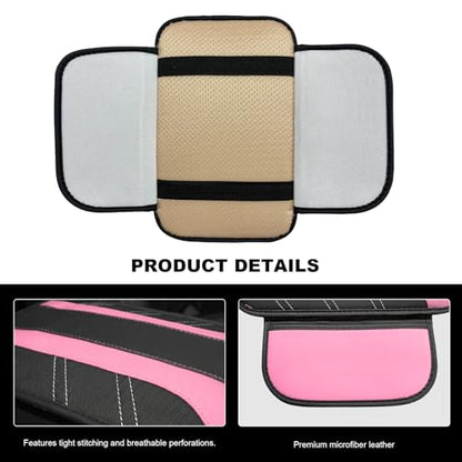 Car Center Console Cover, Leather Auto Arm Rest Protector Cushion with 2 Side Storage Bags, Universal Armrest Cushion Pad Middle Console Cover for SUVs Sedans Trucks (Pink) - color: Pink