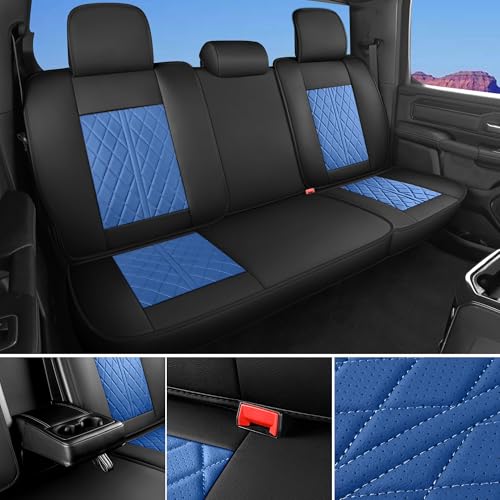 Custom Fit Chevy Silverado GMC Sierra 1500 2007-2026 2500/3500 HD Crew Cab Full Set Car Seat Covers - 5 Pack, Premium Faux Leather Truck Seat Protector with Airbag Compatible Design, BlackBlue - color: BlackBlue, size: Full Set