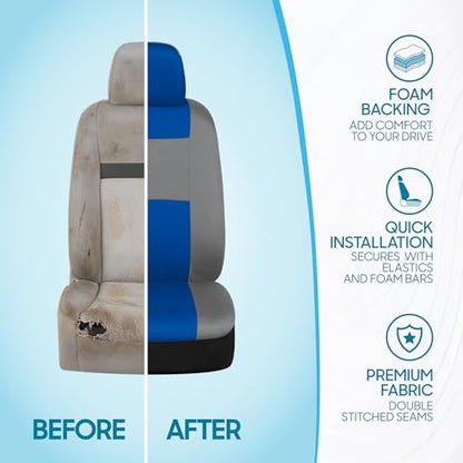 BDK PolyPro Car Seat Covers Full Set in Blue & Gray – Front and Rear Split Bench Seat Covers for Cars, Easy to Install Car Seat Cover Set, Car Accessories for Auto Trucks Van SUV - color: Blue & Gray