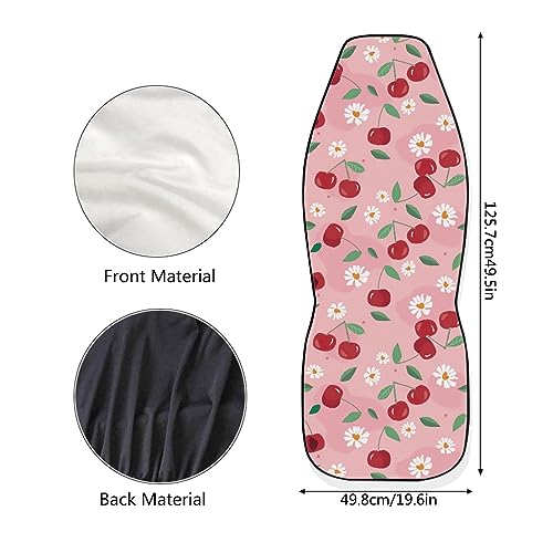 Pink Cherry Print Universal Fit Front Car Seat Cover for Women Girls Stain Resistant Car Seat Covers Bucket Seat Protector Prefect for Automotive, Van, Truck, SUV Cute Daisy Fruit Pattern - color: Cherry