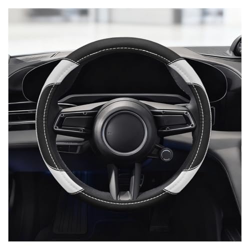 Car Steering Wheel Cover, 15 Inch Universal Leather Steering Wheel Protector for Men Women, Anti-Slip Breathable Steering Wheel Wrap, Sport Style Auto Interior Accessories for Most Cars (White) - color: White
