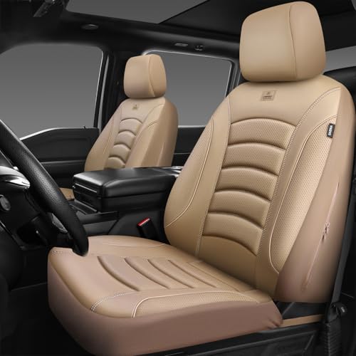 CAR PASS 3D Foam PU Leather Car Seat Covers, Universal Seat Covers Front 2 for Trucks SUV Sedan Automotive Seat Covers Armrest Airbag Compatible Waterproof Comfortable Faux Nappa Leather All Beige - color: All Beige Front, size: Two Front