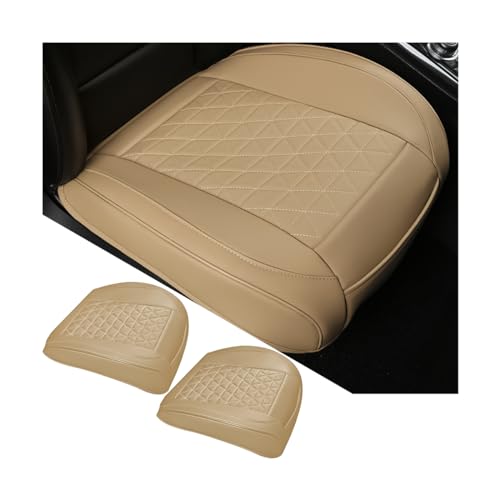 2PCS Leather Car Seat Cover, Vehicle Front Bottom Seat Protector Pad, Full Surrounded Waterproof Auto Seat Protective Cushion with Storage Pocket, Universal for SUV, Truck, Sedan（Beige） - color: Front/Beige