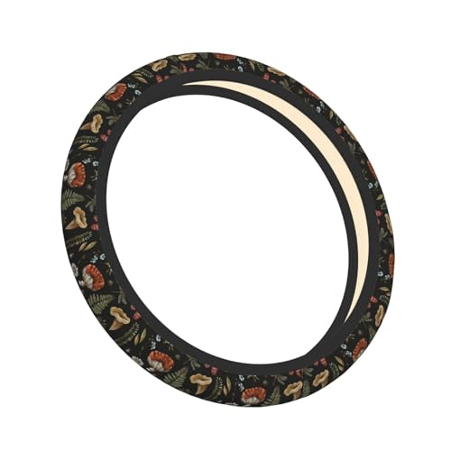 Mushroom Witchcraft Fern Leaf Magic Witch Car Steering Wheel Cover,Non-Slip Elastic Neoprene-Sweat Car Accessories,Universal 15 Inch Fit Auto, Vans Trucks,Suvs, Truck - color: Mushroom