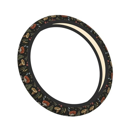 Mushroom Witchcraft Fern Leaf Magic Witch Car Steering Wheel Cover,Non-Slip Elastic Neoprene-Sweat Car Accessories,Universal 15 Inch Fit Auto, Vans Trucks,Suvs, Truck - color: Mushroom