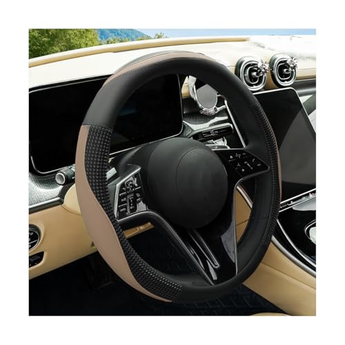Car Steering Wheel Cover, 14.5-15" Leather Massage Grip Non-Slip Steering Wheel Protector, Comfortable Automotive Interior Decoration Accessories, Universal for Van Truck RV (Beige) - color: Beige