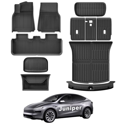 WEIZE Tesla Model Y Juniper Floor Mats 2025 2026, 11 PCS Full Set All Weather Non-Slip Floor Mats & Cargo Liners, Black Car Mats for Tesla Interior Accessories ((Not for Standard) - style: 2025 2026 for Tesla Model Y Juniper 11 PCS