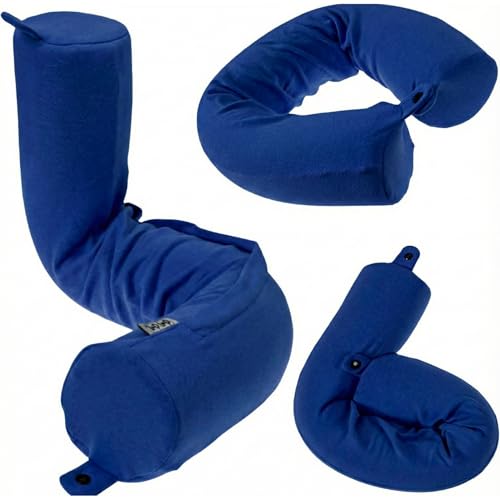 Dot&Dot Twist Memory Foam Travel Pillow for Airplanes - Travel Neck Pillow for Sleeping - Airplane Pillow for Neck Support - Adjustable, Bendable Neck Roll Pillow (Sapphire, One Size) - color: Navy Blue, size: Standard (26")
