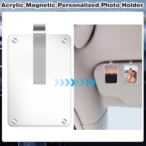 2Pcs Car Picture Holder, Acrylic Magnetic Personalized Photo Holder Car Accessories Car Photo Holder Car Visor Clip, Personalized Car Picture Frame, Suitable for Adding Family or Personal Photos