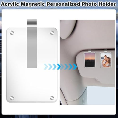 2Pcs Car Picture Holder, Acrylic Magnetic Personalized Photo Holder Car Accessories Car Photo Holder Car Visor Clip, Personalized Car Picture Frame, Suitable for Adding Family or Personal Photos