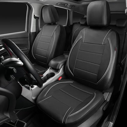 CAR PASS Universal Reflect Piping Leather Car Seat Cover, Fit for suvs,Van,Trucks,Airbag Compatible,Inside Zipper Design and Reserved Opening Holes (Full Set, Black and Grey) - color: Full Set Black Grey