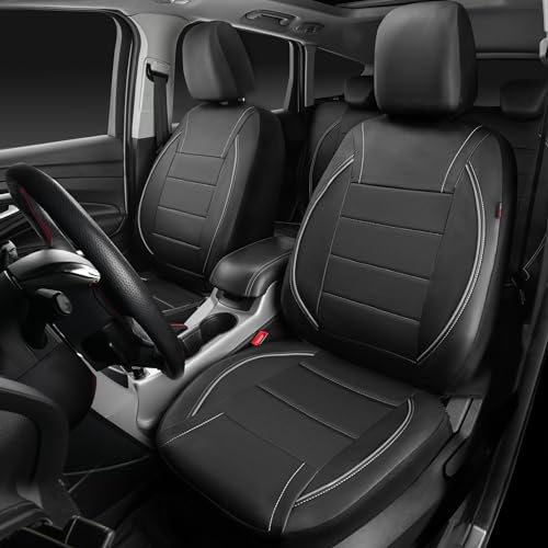 CAR PASS Universal Reflect Piping Leather Car Seat Cover, Fit for suvs,Van,Trucks,Airbag Compatible,Inside Zipper Design and Reserved Opening Holes (Full Set, Black and Grey) - color: Full Set Black Grey