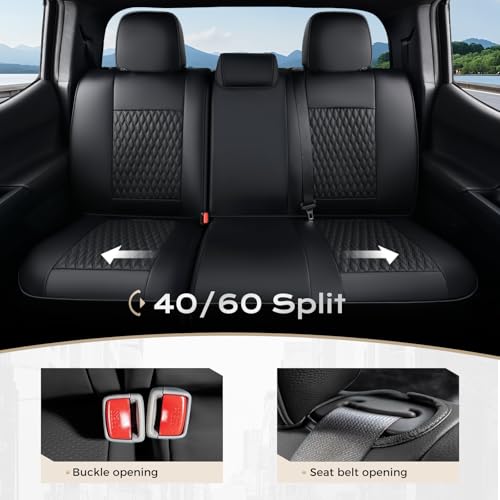 Coverado Tacoma Seat Covers Full Set, Faux Leather Custom Fit for 2024-2026 Toyota Tacoma Double/Crew Cab, Front & Rear Seat Protection (Black) - color: Black, size: Fullset（2024-2026）