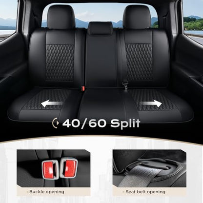 Coverado Tacoma Seat Covers Full Set, Faux Leather Custom Fit for 2024-2026 Toyota Tacoma Double/Crew Cab, Front & Rear Seat Protection (Black) - color: Black, size: Fullset（2024-2026）