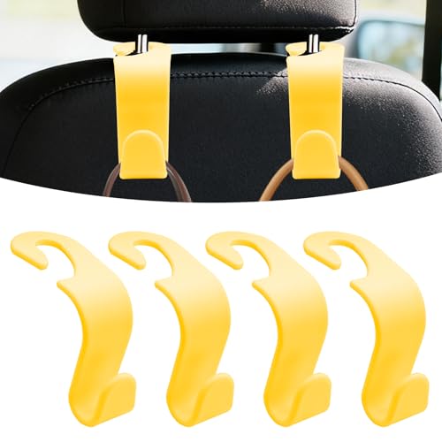 4PCS Car Seat Headrest Hooks, Purse Hook for Car, Auto Back Seat Organizer Storage Hanger Holder, Auto Accessories Multi-Use Portable Headrest Organizer Holder for Purse Handbag Coats (Yellow) - color: Yellow