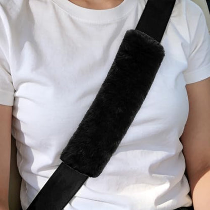 2PCS Car Seat Belt Cover Pads, Fluffy Car Seatbelt Covers, Soft & Comfortable Plush Seat Belt Cushion Protects Shoulder, Auto Safety Belt Strap Cover to Protect Your Neck (Black) - color: Black