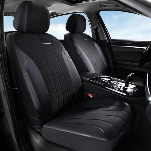 Coverado Car Seat Covers Full Set, Automotive Seat Covers 5-piece, Leather Car Protectors 5 Seats, Black Auto Seat Covers Spill-Proof Design Universal Fit for SUV, Vans, Sedan, Truck