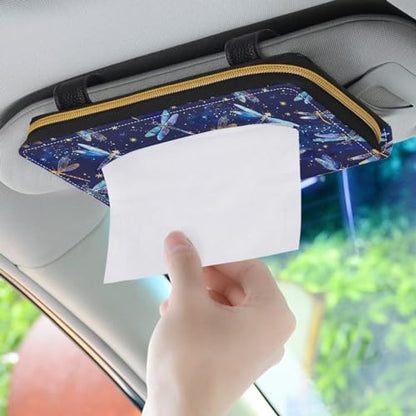 PU Leather Visor Tissue Holder Car Sun Visor Tissue Box Holder Dragonflies Leather Napkin Holder - color: Dragonflies