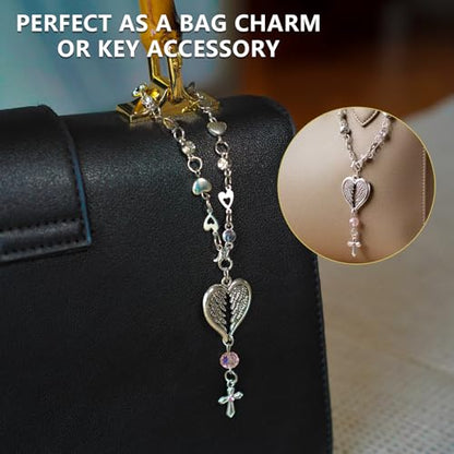 Steering Wheel Cross - Car Rosary Charm with Crystal Beads | Christian Gift for Car & Rearview Mirror | Protective Blessing Ornament | 2 Pack