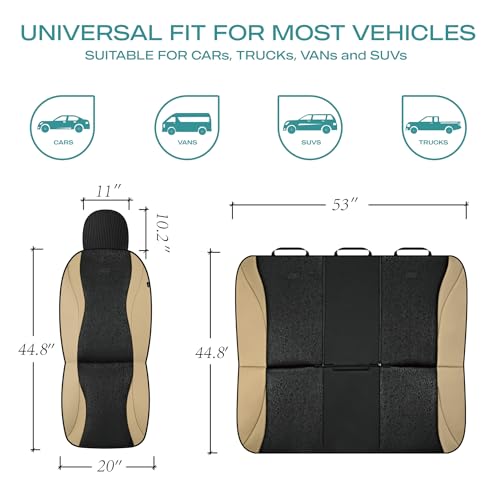 Skechers Car Seat Covers,Leather Seat Covers with GOGA Mat Technology,Waterproof Car Seat Covers Front Seats,Airbag Compatible,Comfort Universal Fit for Most Cars,Vans,Trucks,SUVs,Beige