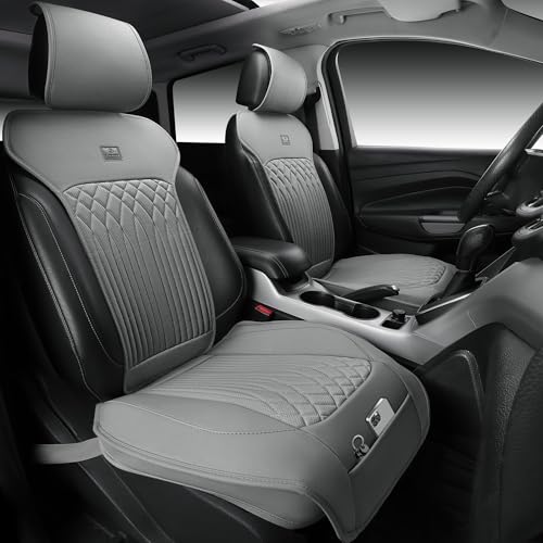 CAR PASS Car Seat Protector, 2 Pack Sideless Nappa Leather Seat Covers for Cars, All Season Waterproof Breathable Front Seats Cushion with Storage Pocket Universal Fit Vehicle Car SUV Truck, All Gray - color: Gray