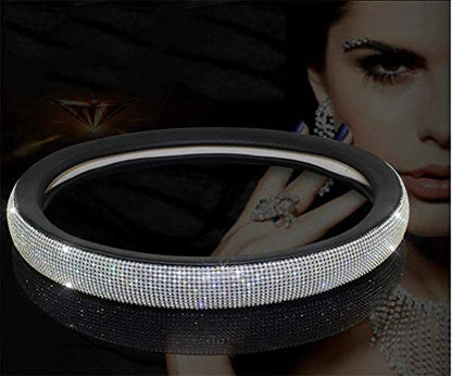 Diamond Leather Steering Wheel Cover with Bling Bling Crystal Rhinestones,Large-Size of 15 1/2 inches-16 inches Black - color: Black with White Diamonds, size: Large Size[15"1/2-16"]