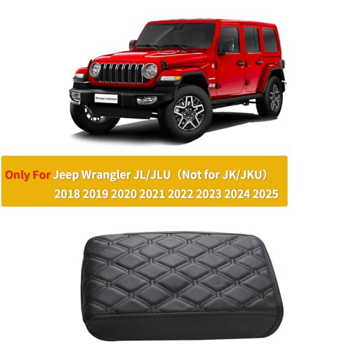 GIANT PANDA Custom Center Console Cover Fit Jeep Wrangler 2/4 Door JL Sahara Sport Rubicon Unlimited Willys 4xe 2018-2024 2025,Waterproof Faux Leather Armrest Console Cover-Full Protection - Black - color: for Wrangler 2/4 Door JL, size: 2018-2025