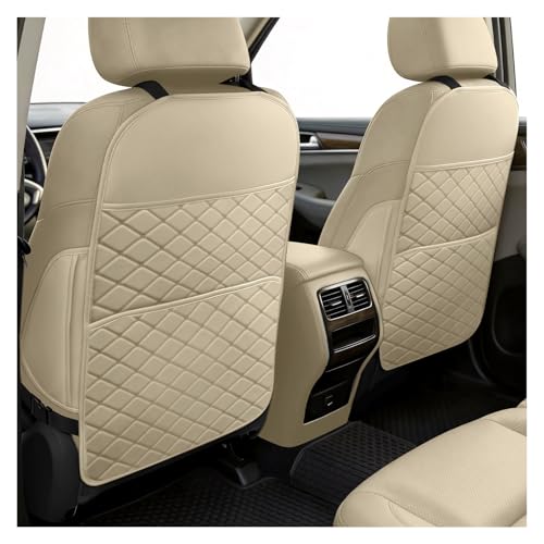 Seat Back Protectors for Kids, Car Kick Mats for Back of Front Seats with Large Pocket Organizer, Waterproof, Protects Against Dirt, Scuffs & Scratches, Fits Most Vehicles, 2PCS (Beige) - color: Beige