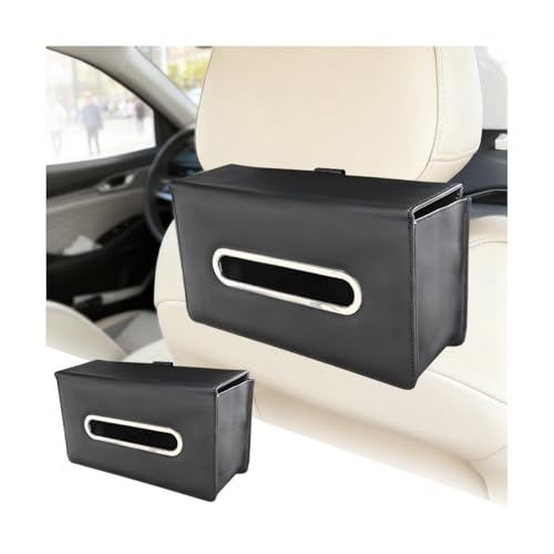 Car Tissue Holder, Leather Rectangle Vehicle Seat Back Hanging Tissue Dispenser Box Cover, Keep Tidy Automotive Interior Napkin Organizer, Universal for SUV Sedan Truck (Black) - color: Black