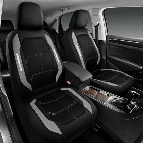 Skechers Air-Cooled & Memory Foam Seat Covers-Leather Car Seat Cover Supply Ultimate Comfort & Support,Front Seats Airbag Compatible,Universal Fit for Most Cars,Vans,Trucks,SUVs,Gray - color: Black and Grey, size: Two Front