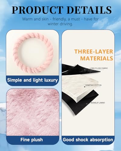 Fluffy Pink Steering Wheel Cover for Women Girls, Cute Plush Fuzzy 15" Universal Anti-Slip Breathable, Soft Warm Cozy Comfortable for Teen College Student, Kawaii Girly 14.5-15 Inch - color: Pink