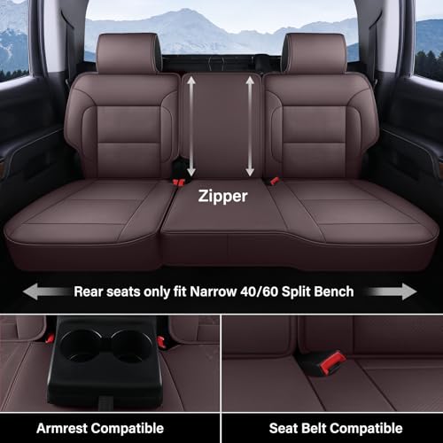 Coverado Chevy Silverado Seat Covers, Leather Car Seat Covers Custom Fit for Chevy Silverado GMC Sierra 2014-2018 1500, 2015-2019 2500HD 3500HD (Full Set, Brown) - color: Brown, size: FullSet(2014-2018)