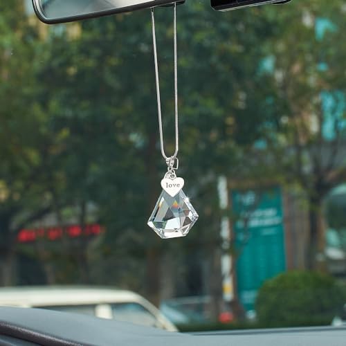 Clear Crystal Car Rear View Mirror Hanging Pendant Suncatcher Hanging Ornament Lucky Car Charm for Auto Interior Decoration Accessories, Clear - color: Crystal Diamond - Clear