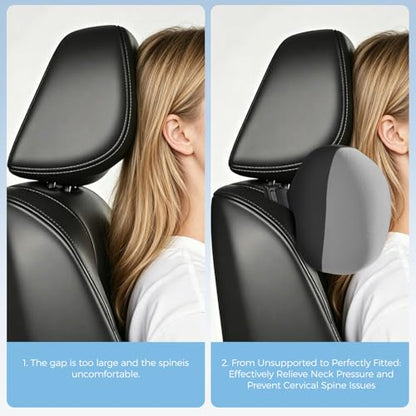 BABUR Car Headrest Pillow, 100% Memory Foam Softness Neck Support Pillow, Universal Fit Head Rest Travel Pillow for Pain Relief While Driving, Gray - color: Black Gray