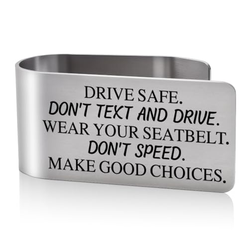 Drive Safe Don't Text and Drive Wear Your Seatbelt Visor Clip for Cars, Drive Safe Gifts For Son Daughter New Driver, 16 Year Old Birthday Gifts From Mom, Young Driver Reminder Car Accessories - color: silver 9