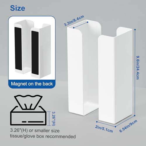 Adjustable Magnetic Glove & Tissue Box Holder, Wall Mount Dispenser for Gloves, Wipes & Tissues, Multi-Purpose Organizer for Kitchen, Laundry, Garage & Workshop, White