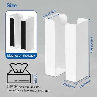 Adjustable Magnetic Glove & Tissue Box Holder, Wall Mount Dispenser for Gloves, Wipes & Tissues, Multi-Purpose Organizer for Kitchen, Laundry, Garage & Workshop, White