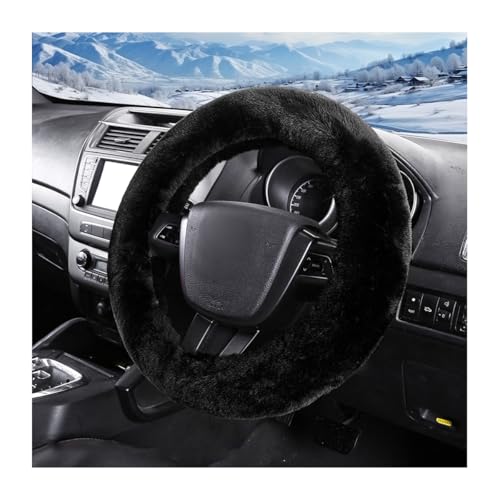 Car Fuzzy Steering Wheel Cover, 15 inch Fluffy Soft Steering Wheel Protector for Winter Warm, Anti-Slip Fuzzy Plush Vehicle Wheel Wrap Cover Interior Decoration for Women Men (Black) - color: Black
