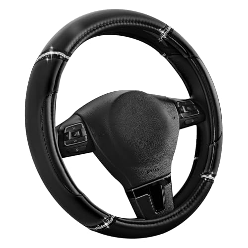 Road Comforts Leather Steering Wheel Cover - Made with PVC Leather - Anti-Slip, Universal Fit 14 1/2 inches to 15 inches - Black - color: Black