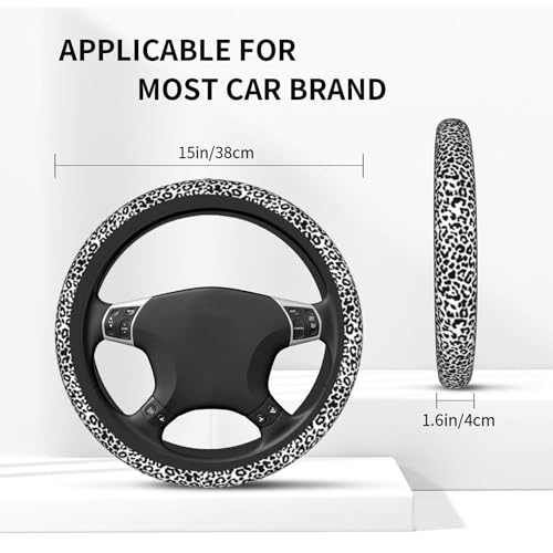 Gray Leopard Print Steering Wheel Cover Cheetah Leopard Steering Wheel Cover Universal 15 Inch Non-Slip Breathable Neoprene Car Accessory for Women Men Steering Wheel Protector - color: Gray Leopard Print