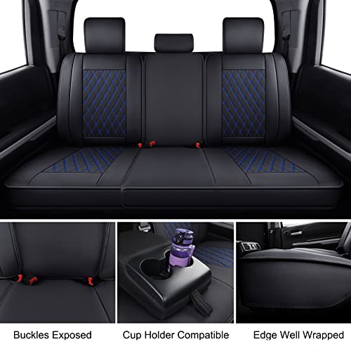 LUCKYMAN CLUB 2022-2026Tundra Pickup Trucks Car Seat Covers X05-T3 Full Set Accessories, Fit Fit SR5 SR Platinum TRD Crew/Crewmax/Extended/Double Cab with Waterproof Faux Leather (Black&Blue FullSet) - color: Black&Blue, size: 2022-2026 Full Set