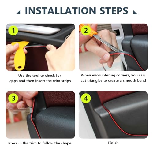 Car Interior Trim Strips, 33Ft Bendable Flexible Automobile Molding Line Strip Garnish, Door Edge Trim with Installing Tool, Universal Car Accessories (Red)