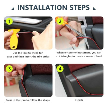 Car Interior Trim Strips, 33Ft Bendable Flexible Automobile Molding Line Strip Garnish, Door Edge Trim with Installing Tool, Universal Car Accessories (Red)