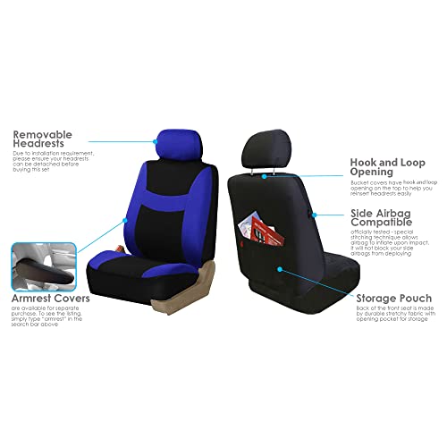 FH Group Light & Breezy Cloth Seat Full Car Seat Covers (Airbag & Split Ready) with Carpet Floor Mats- Universal Car, Truck, SUV, or Van (Blue/Black) FB030115 - color: Blue