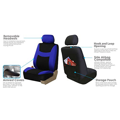 FH Group Light & Breezy Cloth Seat Full Car Seat Covers (Airbag & Split Ready) with Carpet Floor Mats- Universal Car, Truck, SUV, or Van (Blue/Black) FB030115 - color: Blue