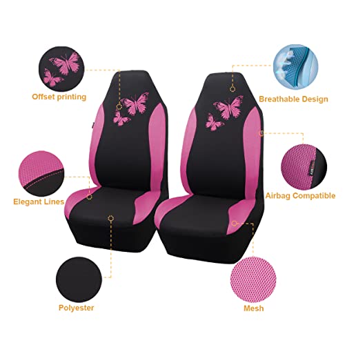 Flying Banner Butterfly car seat Covers ful Set Fashion Universal Lady Woman Female Rear Bench Split Colorized (2 Fronts, Pink) - color: Pink, size: 2 Fronts