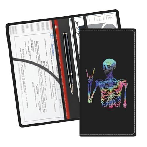 Leather Car Registration and Insurance Card Holder, Cute Car Accessories Vehicle Glove Box Car Organizer for Documents, Cards, License Cool Colorful Skull - color: Cool Colorful Skull
