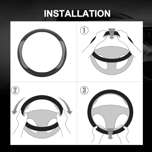 Car Steering Wheel Cover,Microfiber Leather Steering Wheel Cover Fit15.5-16 inch Large Size for F150 F250 F350 Ram Tacoma 4Runner Tundra Range Rover (Black&Gery) - color: Black&Gery, size: Large Size[15.5"-16"]